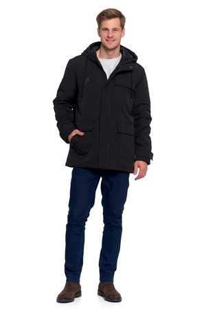 KURTKA ZIMOWA MĘSKA Z KIESZENIAMI I KAPTUREM MODNA WYGODNA MORAJ