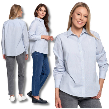 LUŹNA KOSZULA DAMSKA W PASKI BAWEŁNIANA KLASYCZNA DŁUGI RĘKAW MORAJ