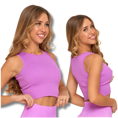 TOP SPORTOWY DAMSKI CROP TOP PRĄŻKOWANY ELASTYCZNY KRÓTKA KOSZULKA MORAJ 