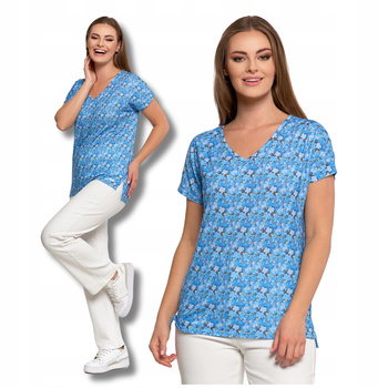 BLUZKA DAMSKA w Kwiaty Koszulka z Krótkim Rękawem Modny Wzór MORAJ