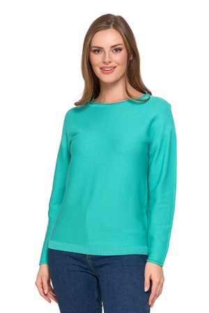 SWETER DAMSKI DZIANINOWY Z WISKOZY LUŹNY KRÓJ WYGODNY MODNY MORAJ