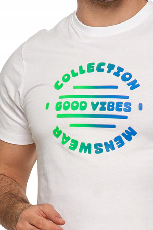 Koszulka Męska MORAJ T-Shirt na krótki Rękaw Biała z Nadrukiem Bawełna 