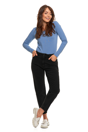 SPODNIE MOM FIT JEANSOWE DAMSKIE WYSOKI STAN LUŹNE MODNE JEANSY MORAJ