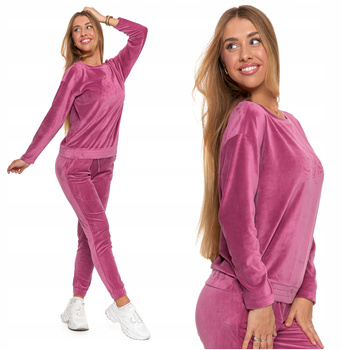 Welurowa BLUZA DAMSKA Różowa Bez Kaptura z Haftem Elegancka MORAJ
