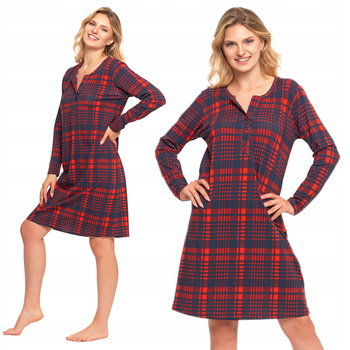 Koszula Damska Nocna Piżama Bawełniana Jednoczęściowa w Kratę MORAJ