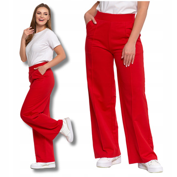 SPODNIE DAMSKIE Szerokie Nogawki Eleganckie Dresowe Wysoki Stan MORAJ