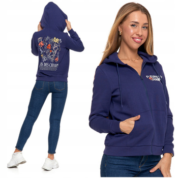 Ciepła Bluza Dresowa Damska MORAJ Z Kapturem Rozpinana Nadruk w Kwiaty