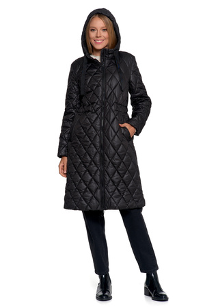 KURTKA DAMSKA DŁUGA PŁASZCZ Z KAPTUREM PIKOWANY NA JESIEŃ MODNY MORAJ