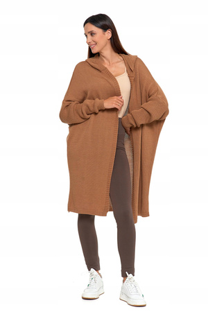 Sweter Damski Długi Kardigan z Kapturem Elegancki Ciepły Luźny Fason MORAJ