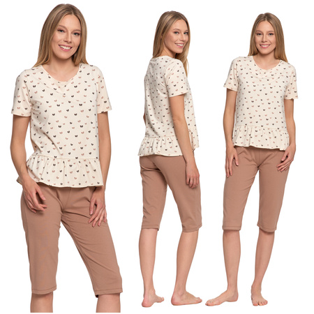 UROCZA PIŻAMA DAMSKA DWUCZĘŚCIOWA MORAJ KRÓTKI RĘKAW SPODNIE 3/4 MODNA