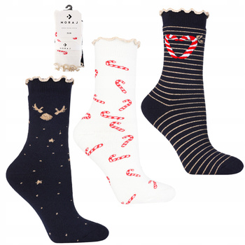 Ciepłe Skarpetki Świąteczne Skarpety PREZENT NA ŚWIĘTA 3-PAK MORAJ