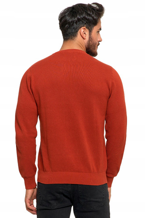 SWETER MĘSKI BAWEŁNIANY Z DEKOLTEM OKRĄGŁYM POMARAŃCZOWY BAWEŁNA 