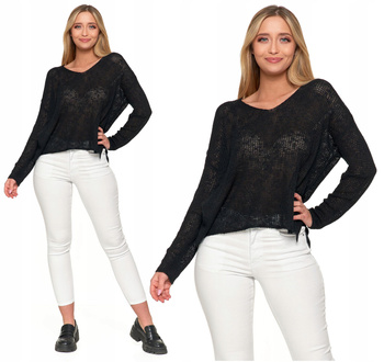 Cienki Sweter Damski Luźny Ażurowy Wygodny Lekki na Wiosnę Narzutka MORAJ