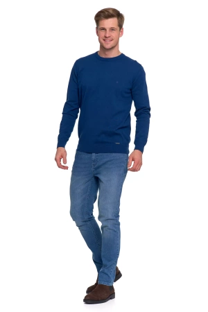 SWETER MĘSKI ELEGANCKI KLASYCZNY BAWEŁNIANY OKRĄGŁY DEKOLT GŁADKI MORAJ