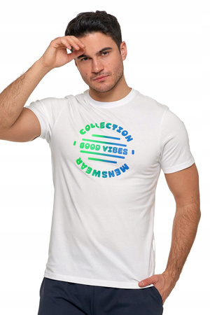Koszulka Męska MORAJ T-Shirt na krótki Rękaw Biała z Nadrukiem Bawełna 