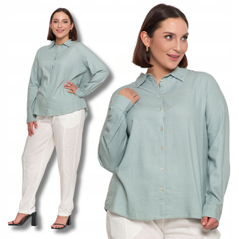 Koszula Damska Lniana Rozpinana z Długim Rękawem Gładka Przewiewna MORAJ