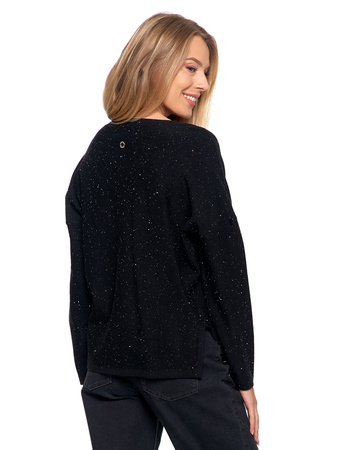 ELEGANCKI SWETER DAMSKI Z WISKOZY LUŹNY KRÓJ Z CEKINAMI MORAJ