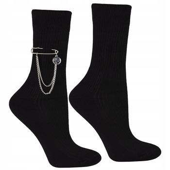 Skarpetki Damskie MORAJ Wysokie Prążkowane z Ozdobną Zapinką 1 para