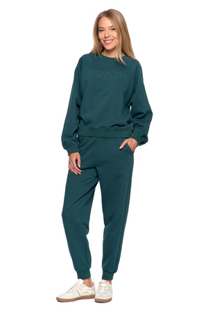 DRES DAMSKI SPODNIE KLASYCZNE WYSOKI STAN OCIEPLANA BLUZA Z HAFTEM MORAJ 