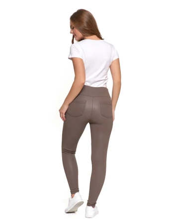 Eleganckie LEGGINSY DAMSKIE GETRY w stylu skórzanym Wysoki Stan MORAJ 