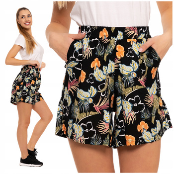 Modne Szorty KRÓTKIE SPODENKI Damskie MORAJ Gumka w Pasie w Kwiaty