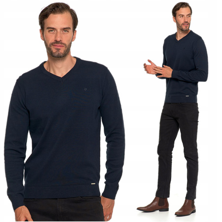 Elegancki Sweter Męski Klasyczny Prosty Krój Dekolt w Serek MORAJ 