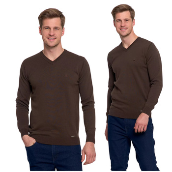 ELEGANCKI SWETER MĘSKI KLASYCZNY PROSTY KRÓJ DEKOLT W SEREK MODNY MORAJ
