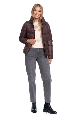 KRÓTKA KURTKA DAMSKA PIKOWANA Z KAPTUREM NA JESIEŃ CIEPŁA MORAJ