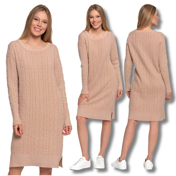 SUKIENKA DAMSKA CIEPŁA SWETERKOWA ELEGANCKA WARKOCZOWY SPLOT MORAJ