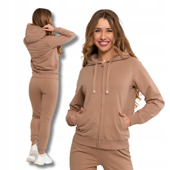 BLUZA DAMSKA Gładka Rozpinana Dresowa z Kapturem Klasyczna Beżowa MORAJ