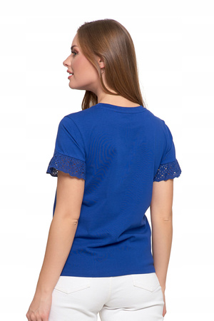 Elegancka Bluzka Damska Motylkowe Rękawy z Koronką Koszulka T-Shirt MORAJ 