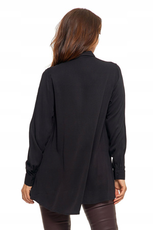 ELEGANCKA KOSZULA DAMSKA ZE ZDOBIENIAMI CZARNA MODNA OVERSIZE MORAJ 