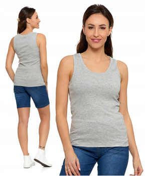 TOP DAMSKI Dopasowany Koszulka Gładka Bez Rękawów Szara Wygodna MORAJ