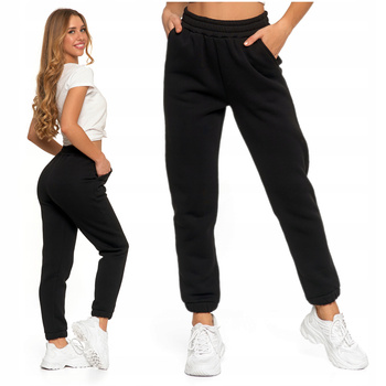 Ocieplane SPODNIE DRESOWE Damskie Gładkie Wysoki Stan Czarne MORAJ