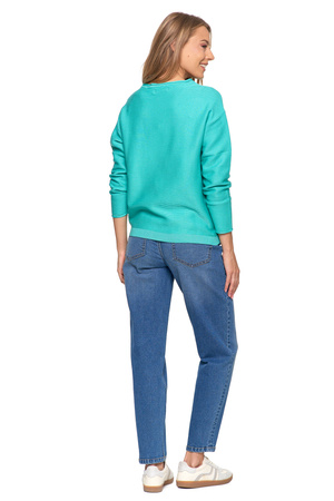 SWETER DAMSKI DZIANINOWY Z WISKOZY LUŹNY KRÓJ WYGODNY MODNY MORAJ