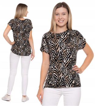 Bluzka Damska z Wiskozy Luźna Koszulka Na Krótki Rękaw Wzorzysta MORAJ