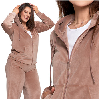 WELUROWA BLUZA DAMSKA ROZPINANA MORAJ GŁADKA Z KAPTUREM WYGODNA