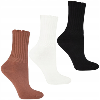 Długie SKARPETY DAMSKIE Eleganckie z Falbanką z Wiskozy 3-PAK MORAJ