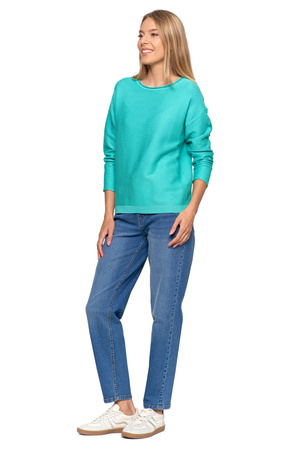 SWETER DAMSKI DZIANINOWY Z WISKOZY LUŹNY KRÓJ WYGODNY MODNY MORAJ