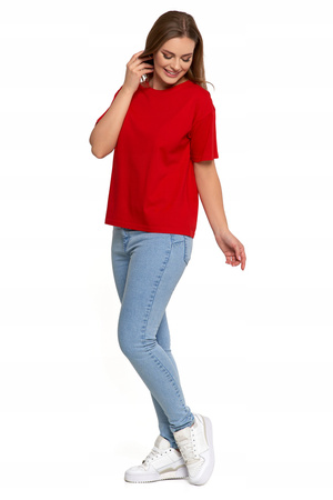 T-SHIRT DAMSKI Gładka Koszulka z Krótkim Rękawem Luźna Bluzka MORAJ 