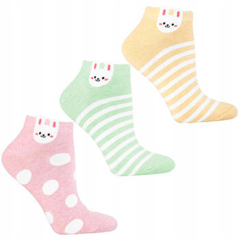 STOPKI DAMSKIE Niskie Skarpetki Paski Urocze Króliczki 3-PAK MORAJ