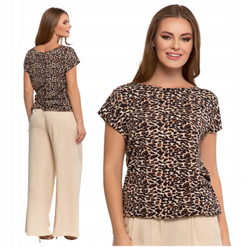 BLUZKA DAMSKA w Panterkę Koszulka z Krótkim Rękawem Modny Wzór MORAJ