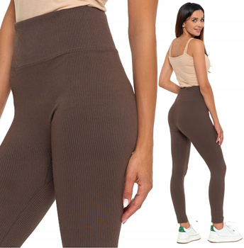 Legginsy Prążkowane Getry Damskie Wysoki Stan Modny Kolor Kryjące MORAJ