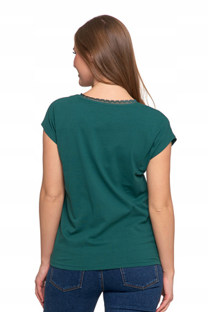 Bluzka Damska Koronkowy Dekolt T-Shirt z krótkim rękawem Koszulka MORAJ 