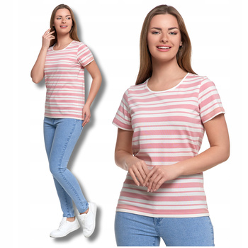 T-SHIRT DAMSKI w Paski Luźna Koszulka Bluzka z Krótkim Rękawem MORAJ