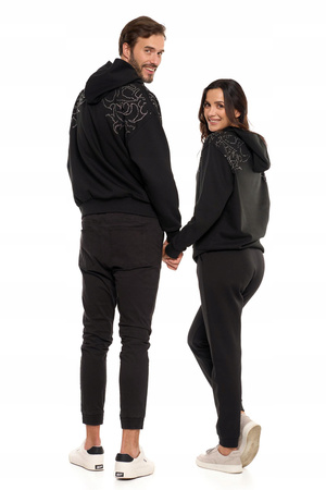 MORAJ BLUZA CZARNA UNISEX Z KAPTUREM OZDOBNE CYRKONIE OCIEPLANA MODNA 