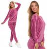 Welurowa BLUZA DAMSKA Różowa Bez Kaptura z Haftem Elegancka MORAJ 