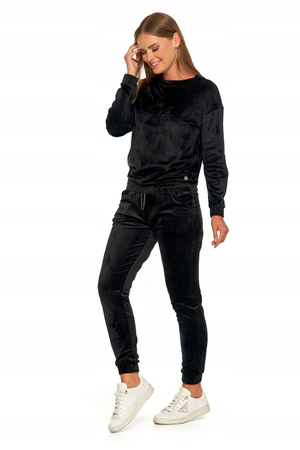 Welurowa BLUZA DAMSKA Czarna Bez Kaptura z Haftem Elegancka MORAJ 