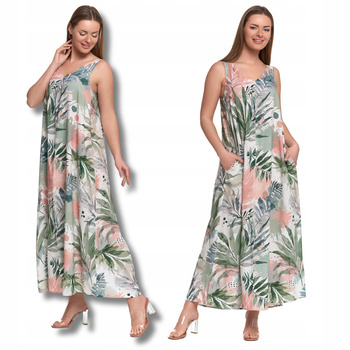 LETNIA SUKIENKA DAMSKA NA RAMIĄCZKACH MAXI LUŹNA KOLOROWA MORAJ