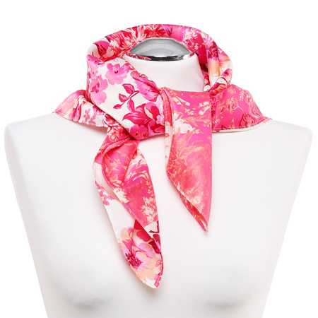 Apaszka Damska MORAJ Elegancka Modna Delikatny Szalik Szal Kwiaty Różowa